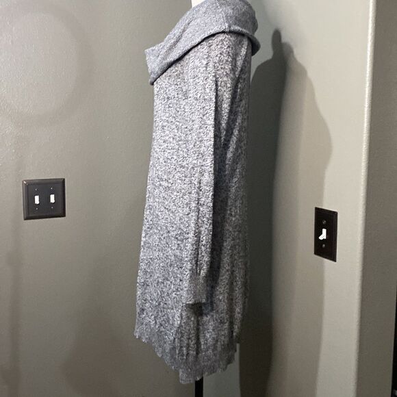 Express Black White Marled Slouchy Cowl Neck Sweater Tunic Dress - Picture 9 of 11